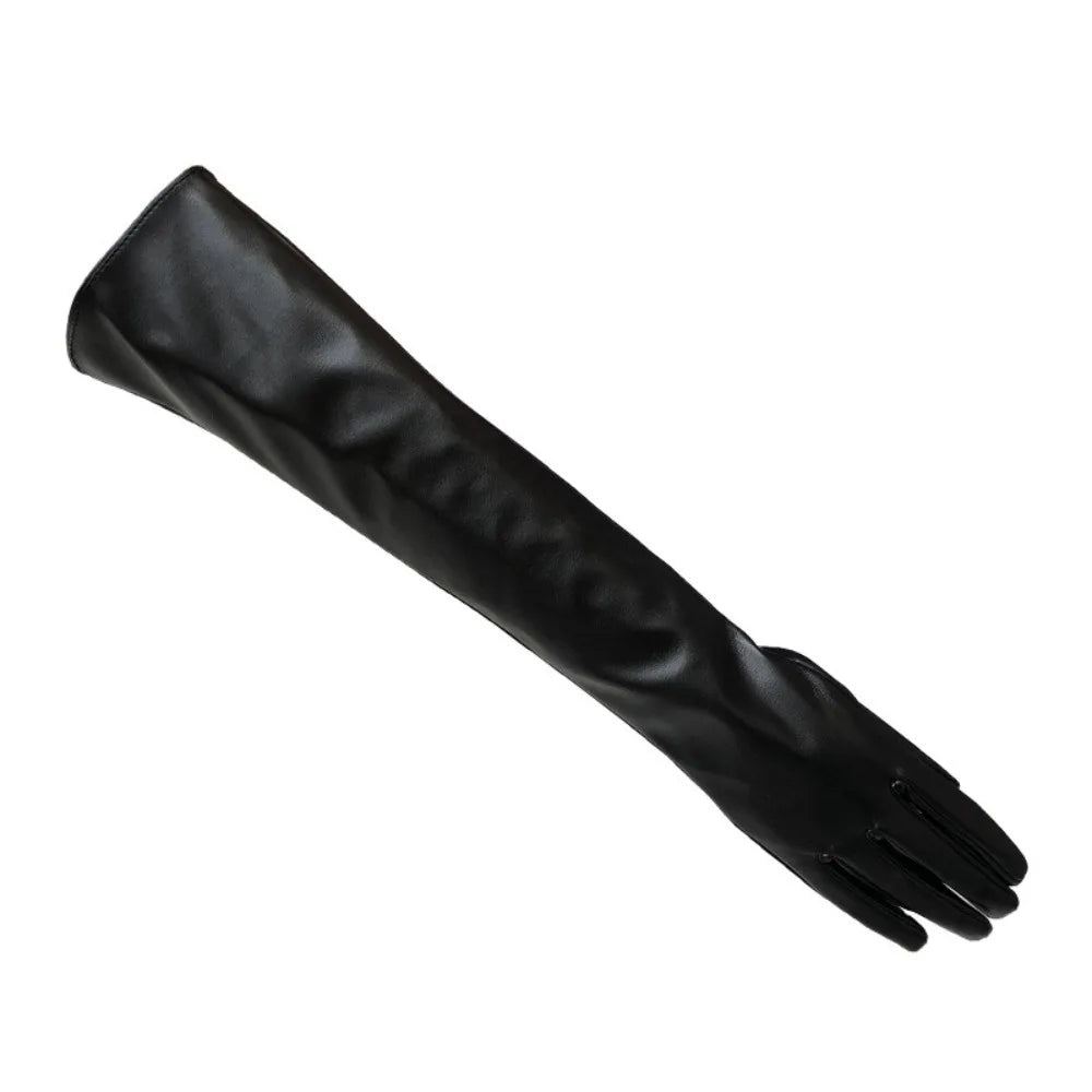 Women's PU Leather Elbow Gloves – 1920s Long Touch Screen Style Long Fashion Gloves PLUSH Black