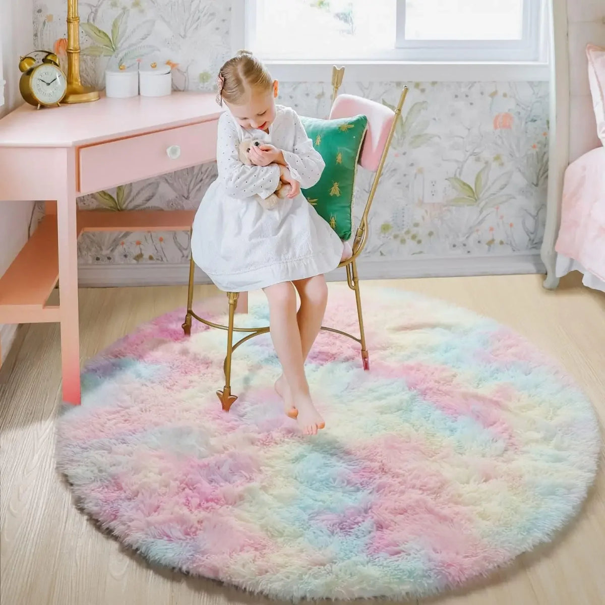 Super Soft Round Plush Rug – Fluffy Thick Pile Floor Mat Plush Area Rug PLUSH pink 80x80cm