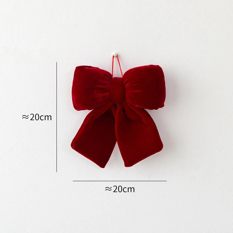 Fluffy Velvet Christmas Bow Ornaments 6pcs – 3D Holiday Decor Christmas Tree Ornament PLUSH wine red 20X20cm As pictured