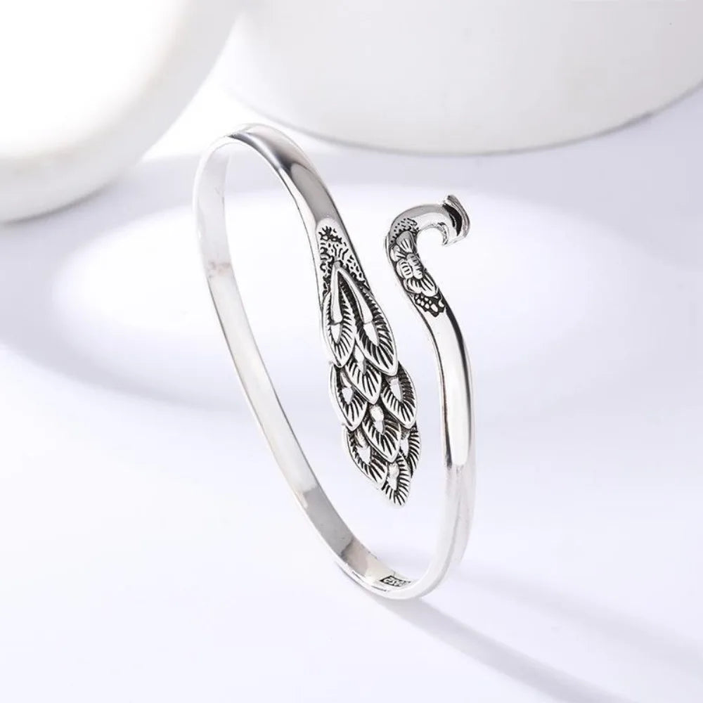 Hollow Peacock Enamel Bangle – Vintage Chinese Style Bracelet Enamel Cuff Bracelet PLUSH