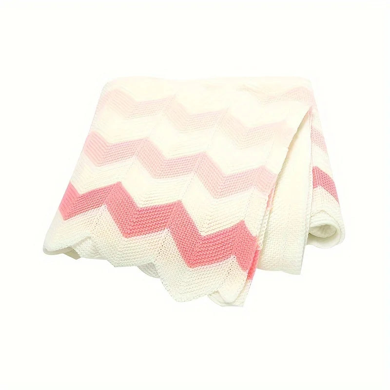 Baby Striped Knit Color Block Blanket | Soft Acrylic All Seasons Baby Knit Blanket PLUSH Pink