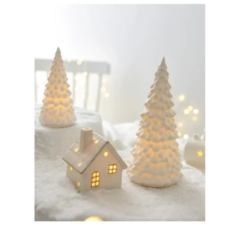 Light-Up Ceramic Christmas Village Buildings – Set of 3 Christmas Village Decor PLUSH