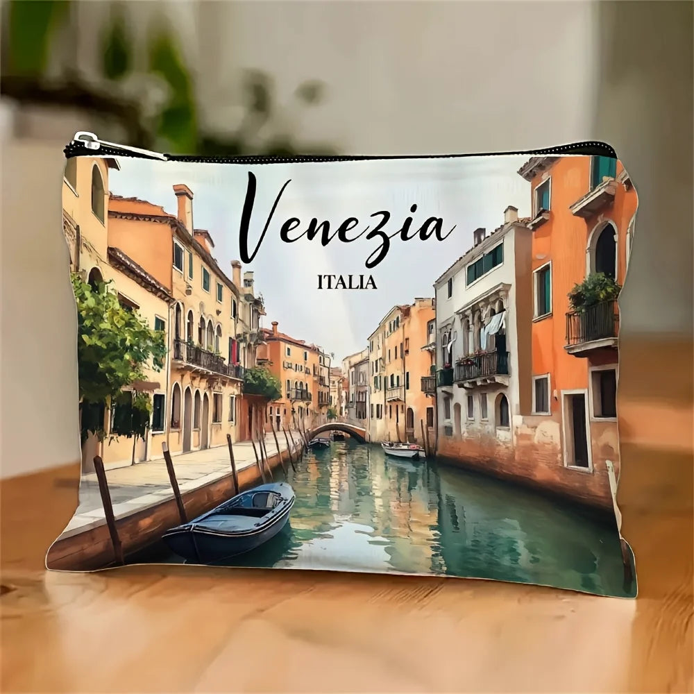 Venice Italy Print Makeup Bag – Travel Zipper Pouch & Organizer Makeup Zipper Pouch PLUSH A