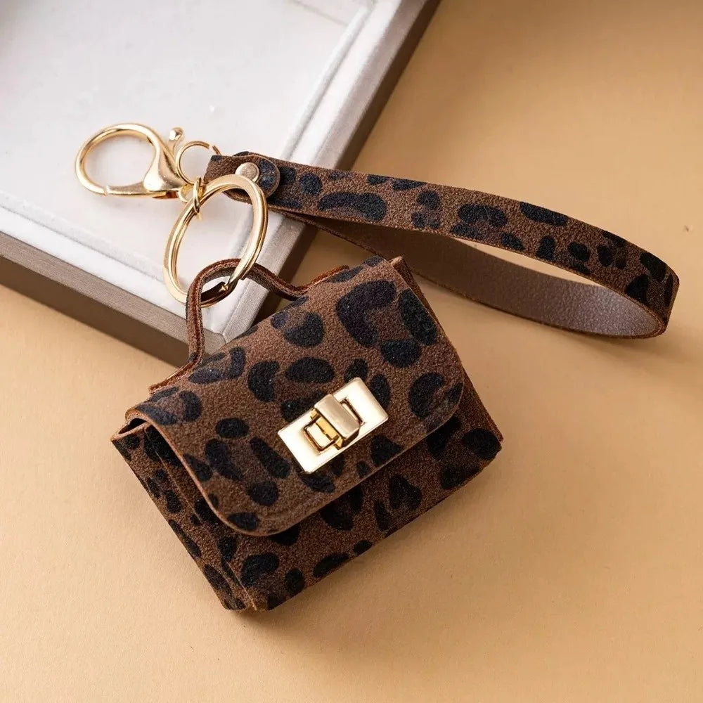 PU Leather Leopard Print Keychain Mini Coin Purse – Retro Keychain Coin Purse PLUSH Style C