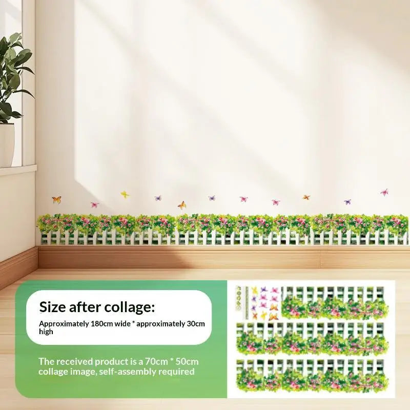 Pastoral Flower & Butterfly PVC Wall Stickers – Baseboard Decals Wall Border Sticker PLUSH B size1