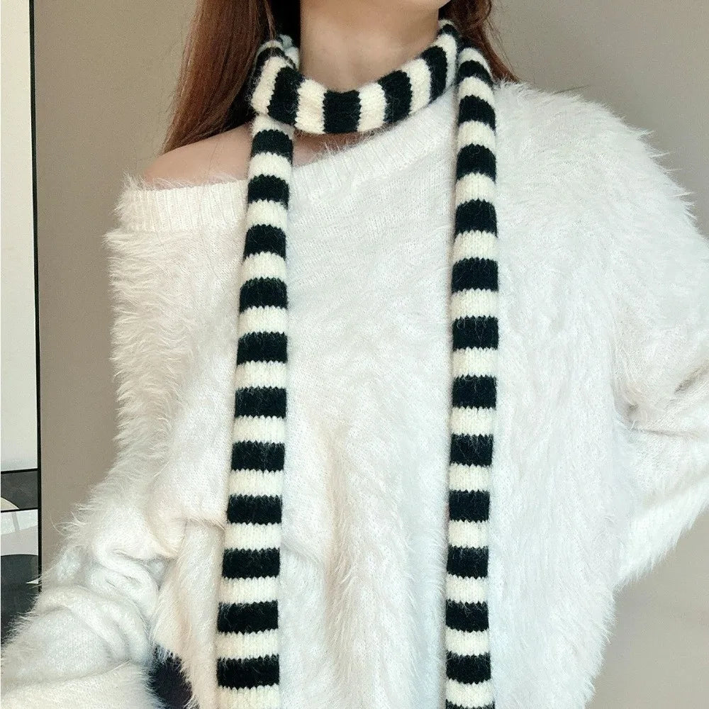 Y2K Harajuku Striped Knit Scarf – Korean Neckerchief Shawl Knit Neckerchief Scarf PLUSH