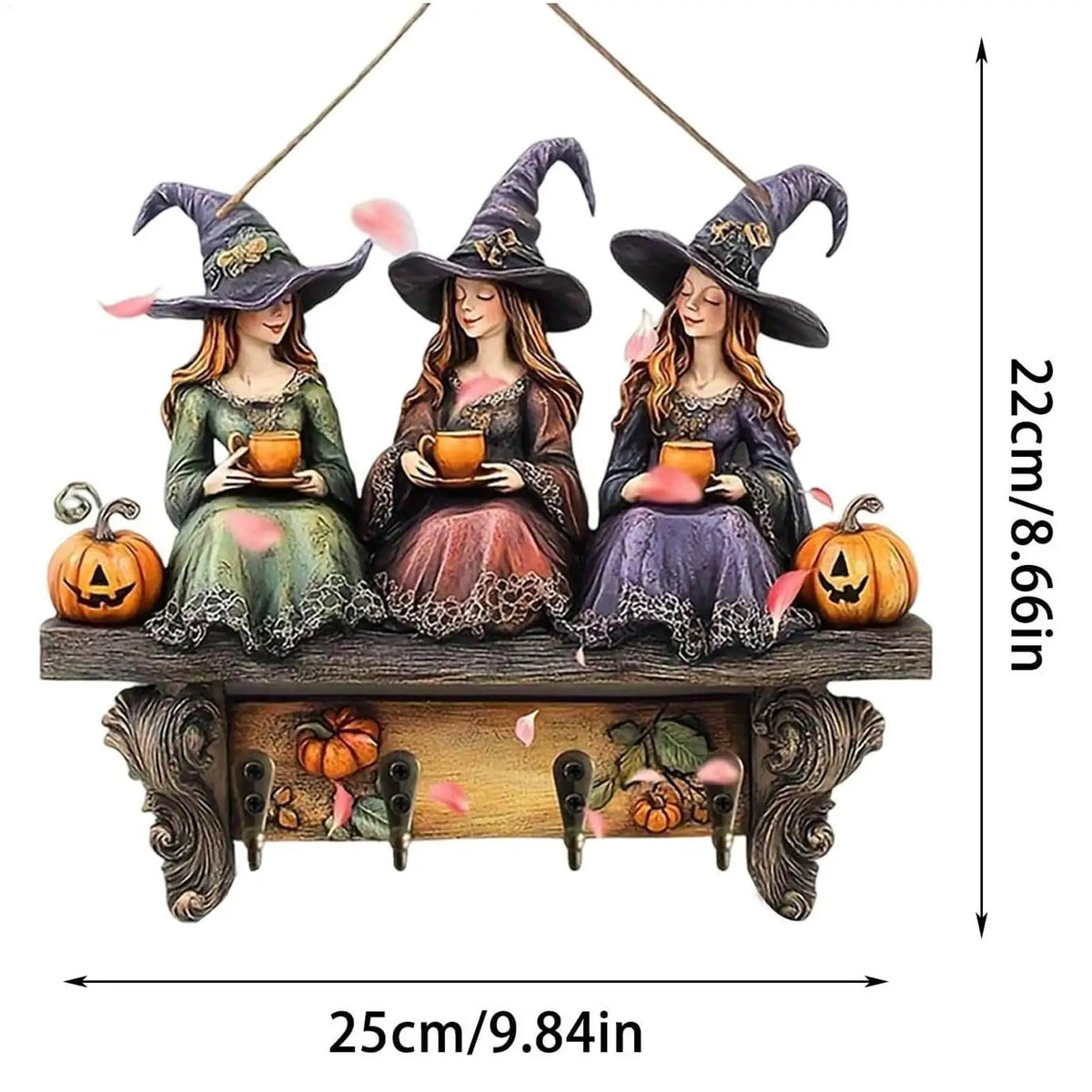 Witch Halloween Key Holder Wall Mount – 4-Hook Wood Decor Wall Key Holder PLUSH