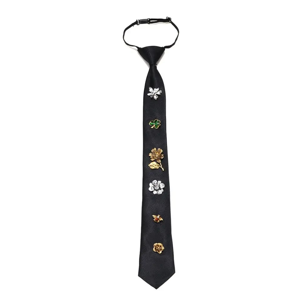 Korean Flower Bee Rhinestone Necktie – Alloy Shirt Tie Decor Rhinestone Necktie PLUSH
