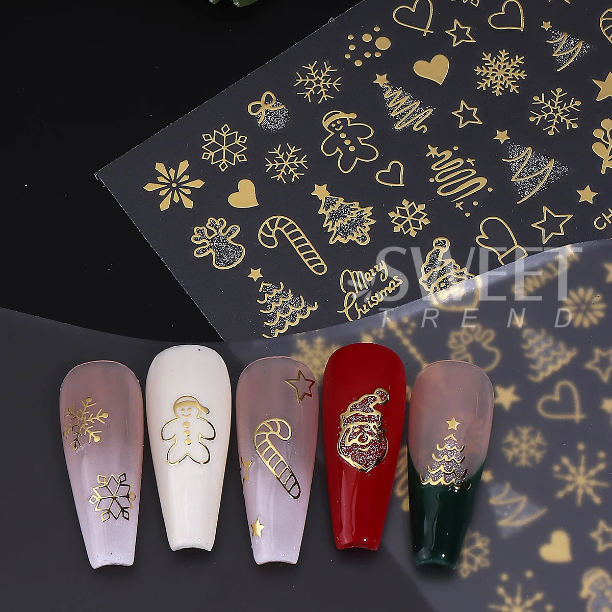 Christmas 3D Nail Stickers Gold Silver Glitter Xmas Decals 2pcs Nail Art Stickers PLUSH