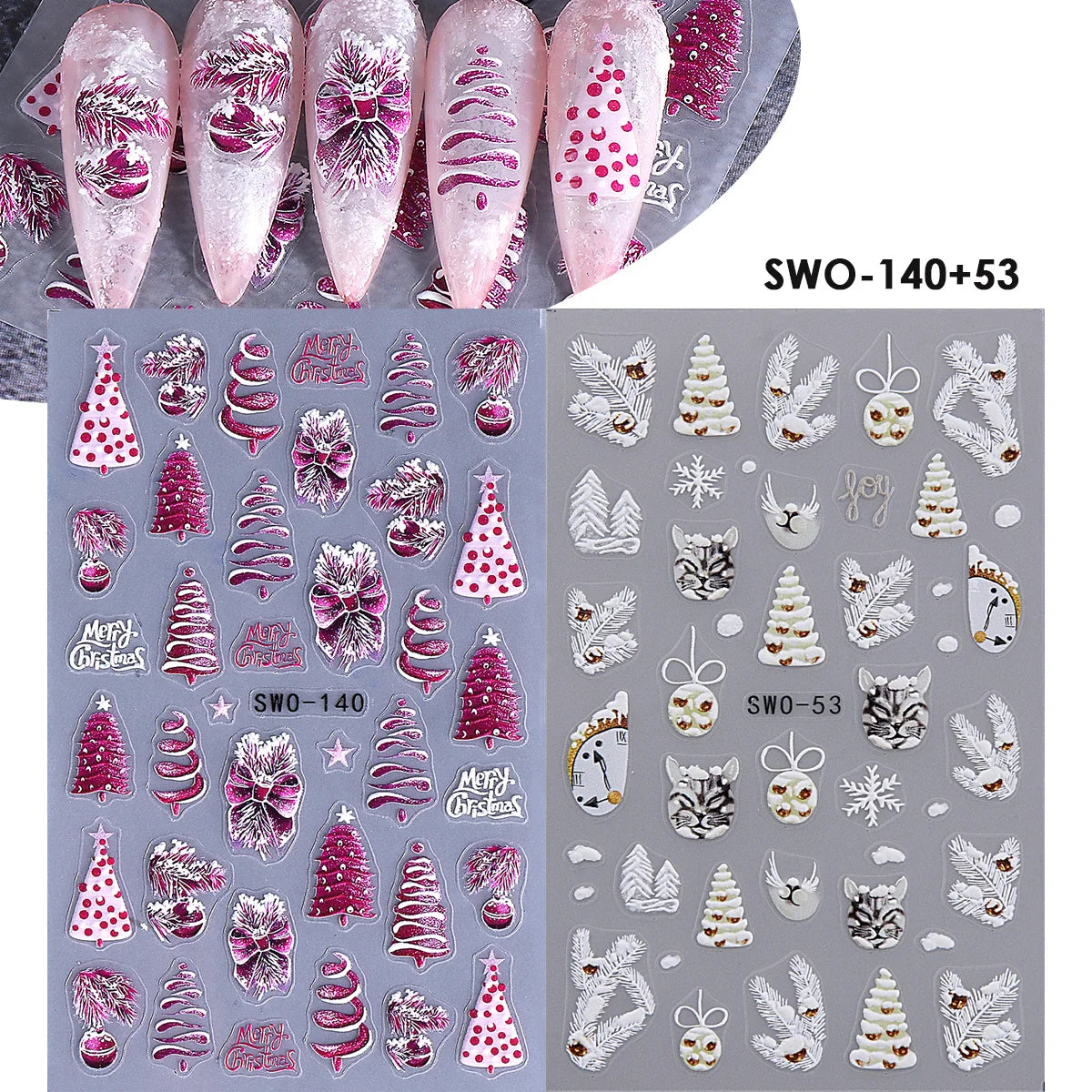 Christmas Nail Matte Decals – Xmas Tree, Bow & Cat Stickers 2pk Nail Art Stickers PLUSH SWO-140 53