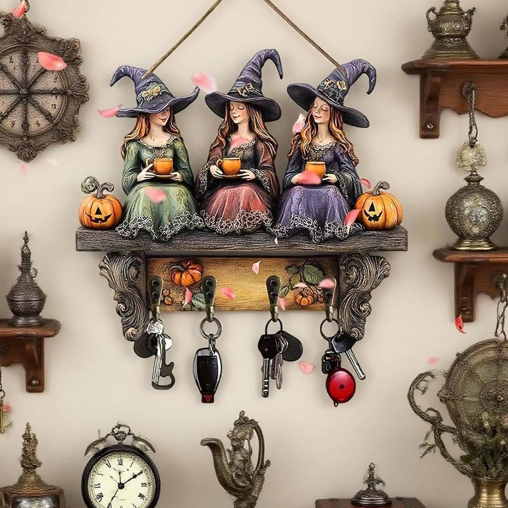 Witch Wall-Mounted Key Holder – Halloween Wood Hook Décor Wall Key Holder PLUSH