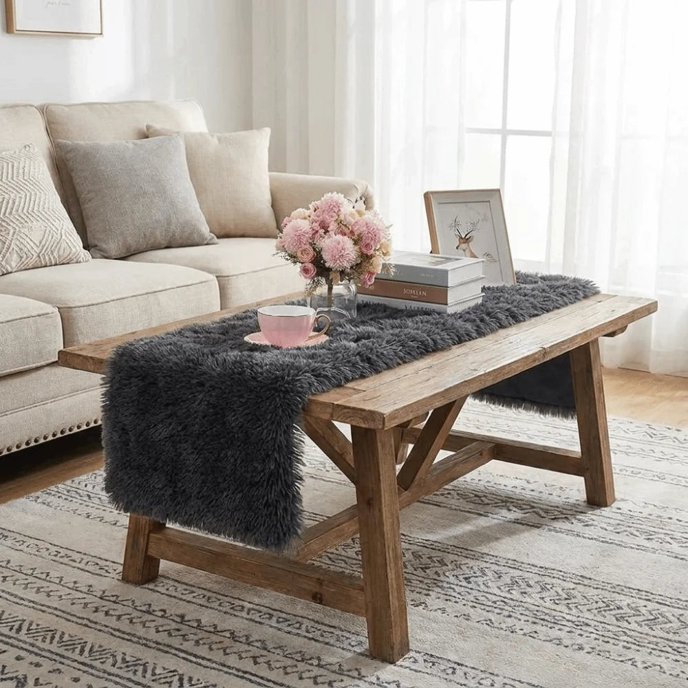 Gradient Plush Table Cushion – Fluffy Shaggy Desk & Cabinet Mat Plush Desk Mat PLUSH