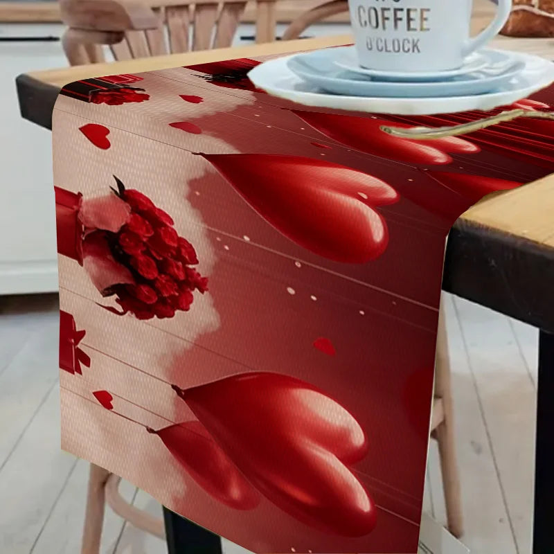 Valentine's Day Table Runner – Hearts, Roses & Dove Print Table Runner PLUSH