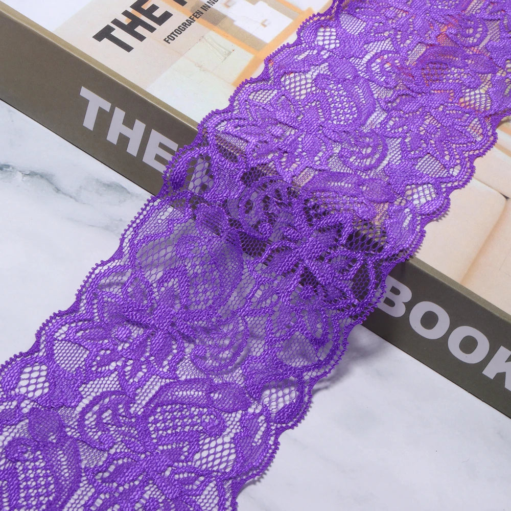 8cm Elastic Floral Lace Trim 2 Yards – DIY Sewing & Crafts Elastic Lace Trim PLUSH purple 8cm