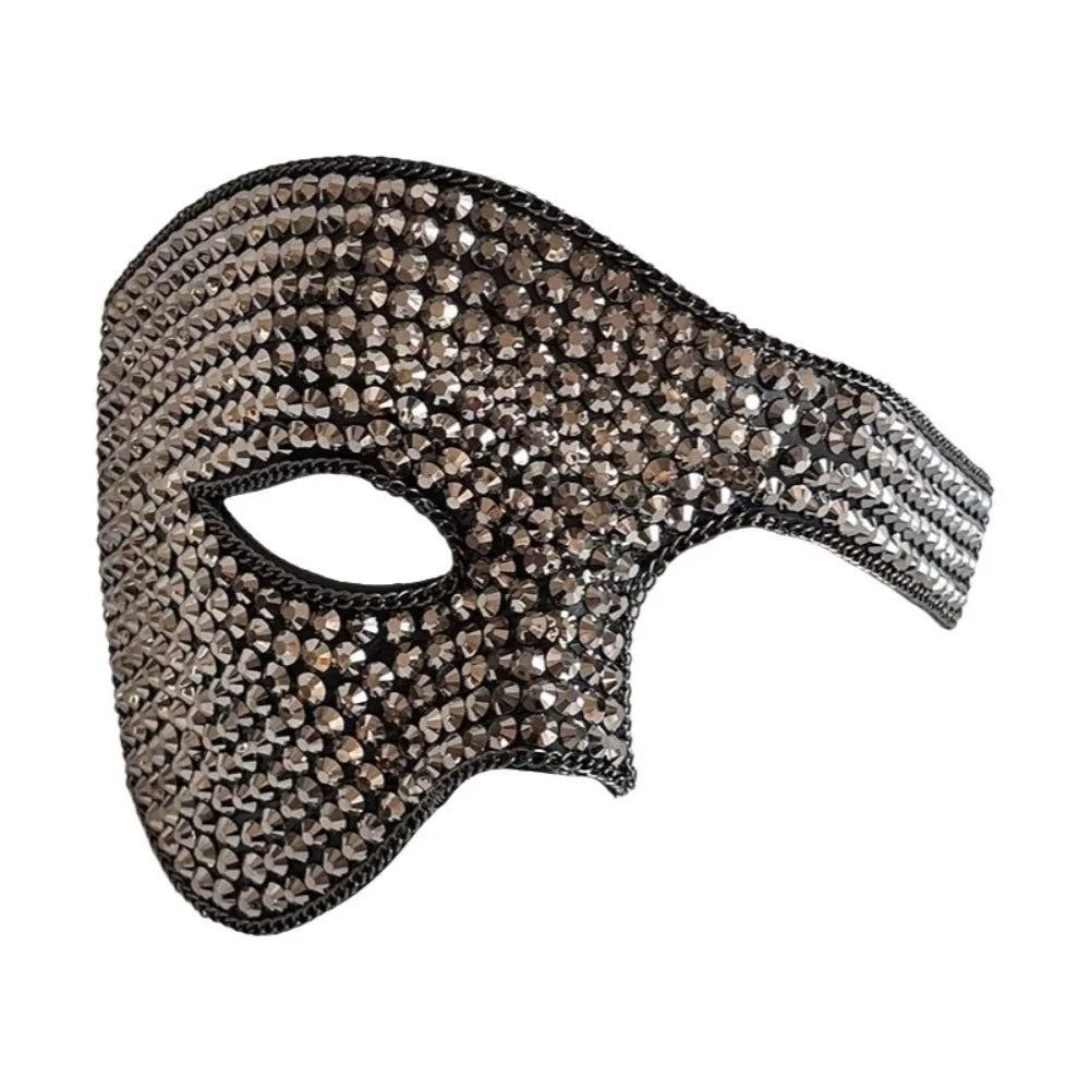 Sparkly Rhinestone Half Face Masquerade Mask | Adjustable Masquerade Mask PLUSH Grey