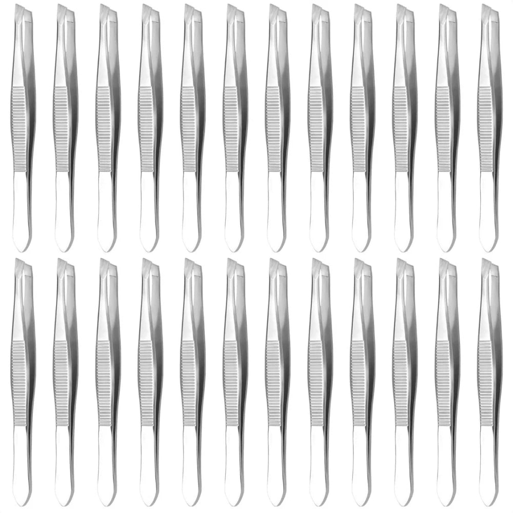 Ouriner Stainless Steel Slant Tweezers Bulk Pack – Brow & Makeup Eyebrow Tweezers PLUSH 24 PCS