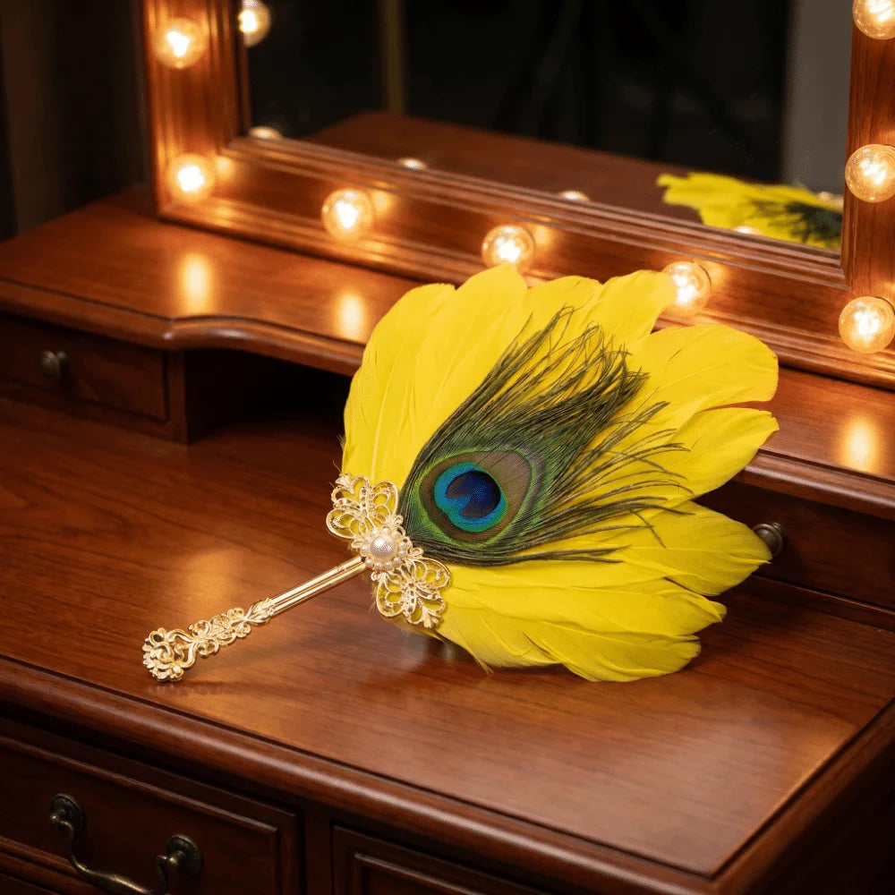 Peacock Feather Hand Fan – Vintage Dance & Photo Prop Decorative Hand Fan PLUSH