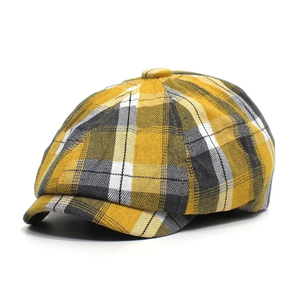 Women's Plaid Newsboy Beret Cap – Lightweight Octagonal Hat Newsboy Beret Cap PLUSH Style B