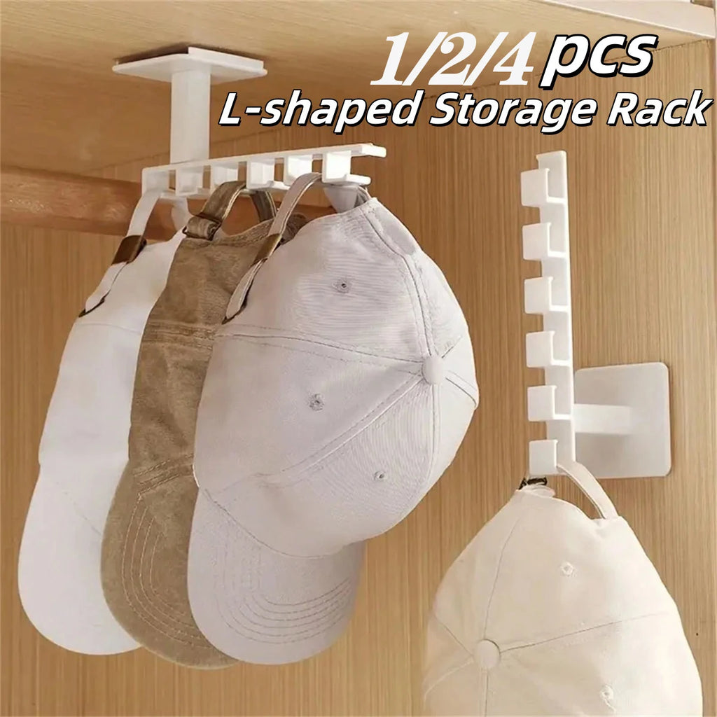 L-Shaped No-Drill Wall Hat Rack – 6 Hooks | 1, 2 & 4 Pack Wall Mount Hat Rack PLUSH