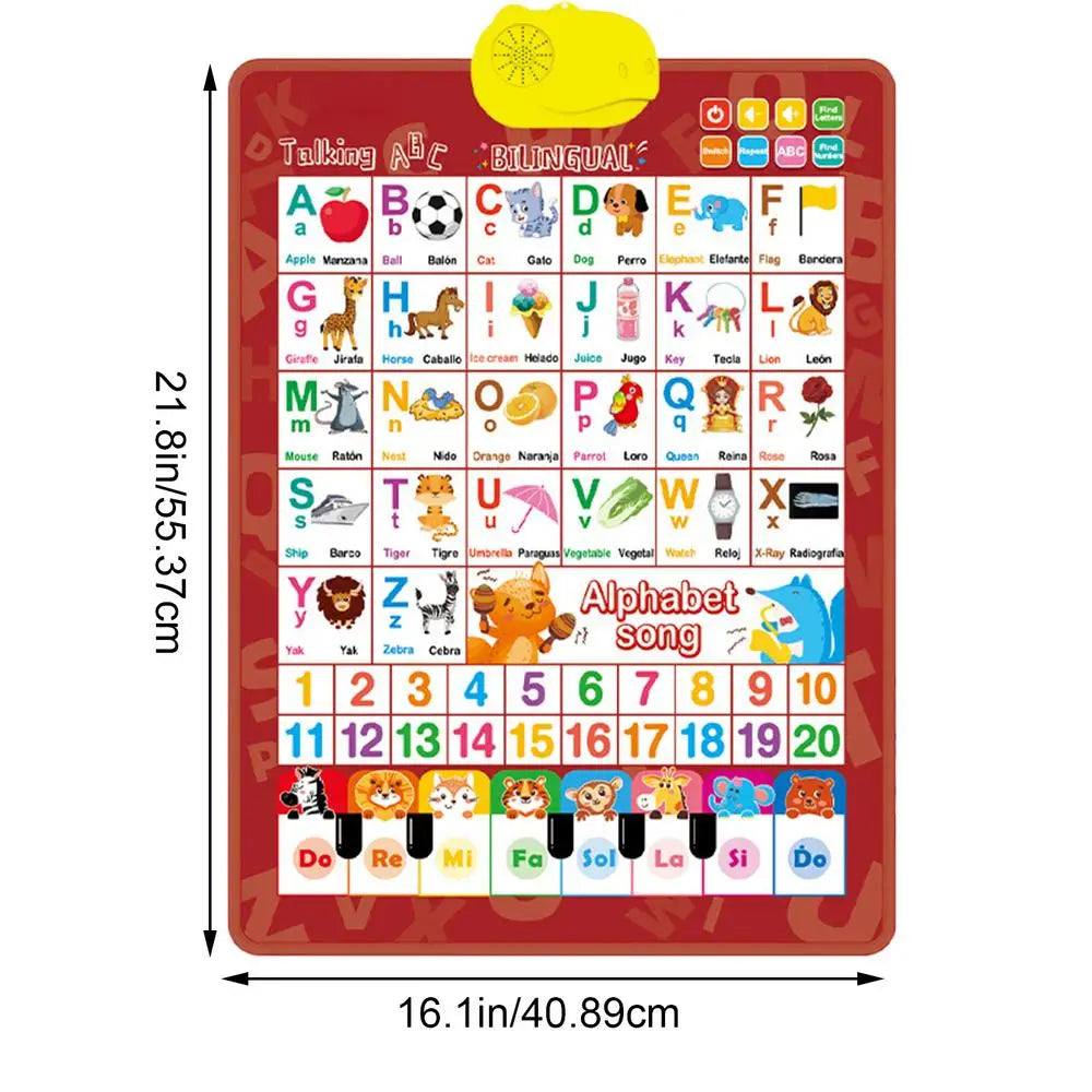 Bilingual Talking Wall Chart – English & Spanish Toddler Toy Educational Wall Chart PLUSH Red