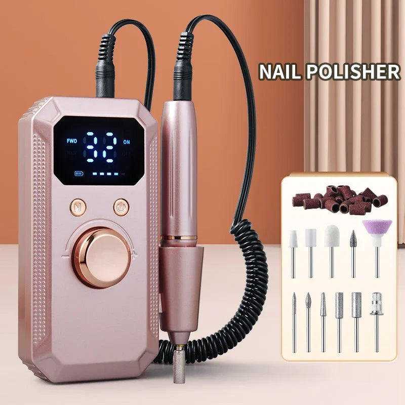 USB Electric Nail Drill Set – Portable Nail File & Foot Kit Electric Nail Drill PLUSH Rose Glod USB Type-C