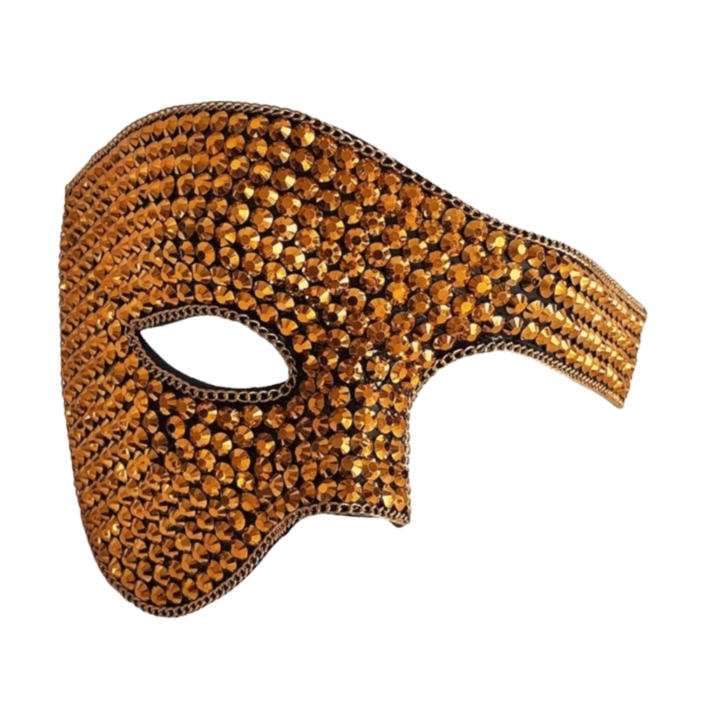 Sparkly Rhinestone Half Face Masquerade Mask | Adjustable Masquerade Mask PLUSH Gold