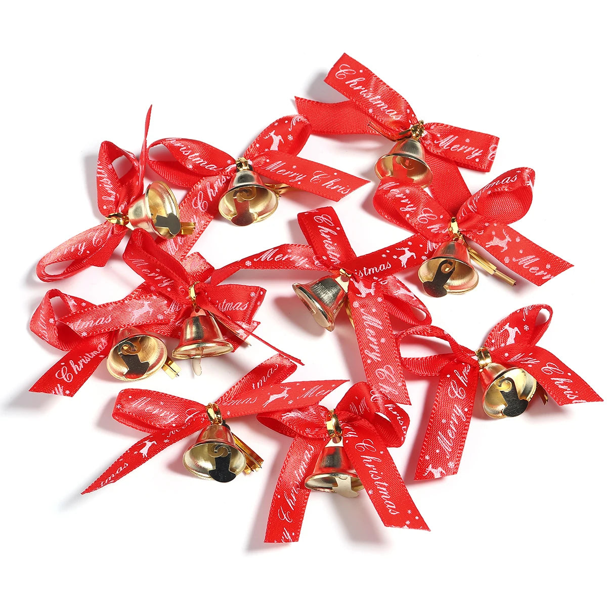 10pcs Christmas Bowknot Bell Bows – DIY Jewelry & Tree Decor Craft Bow Ornaments PLUSH Red 02 as show