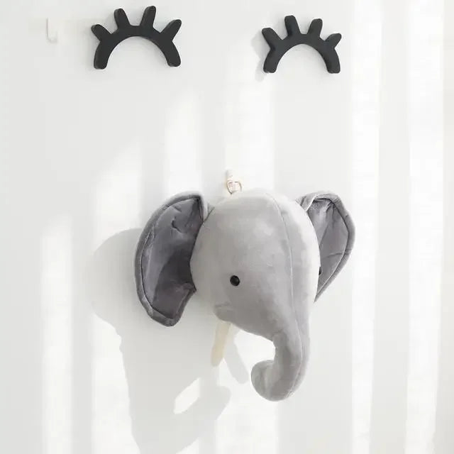 Plush Animal Head Wall Mount – Elephant Unicorn Deer Nursery Plush Wall Hanging PLUSH Grey Elephant