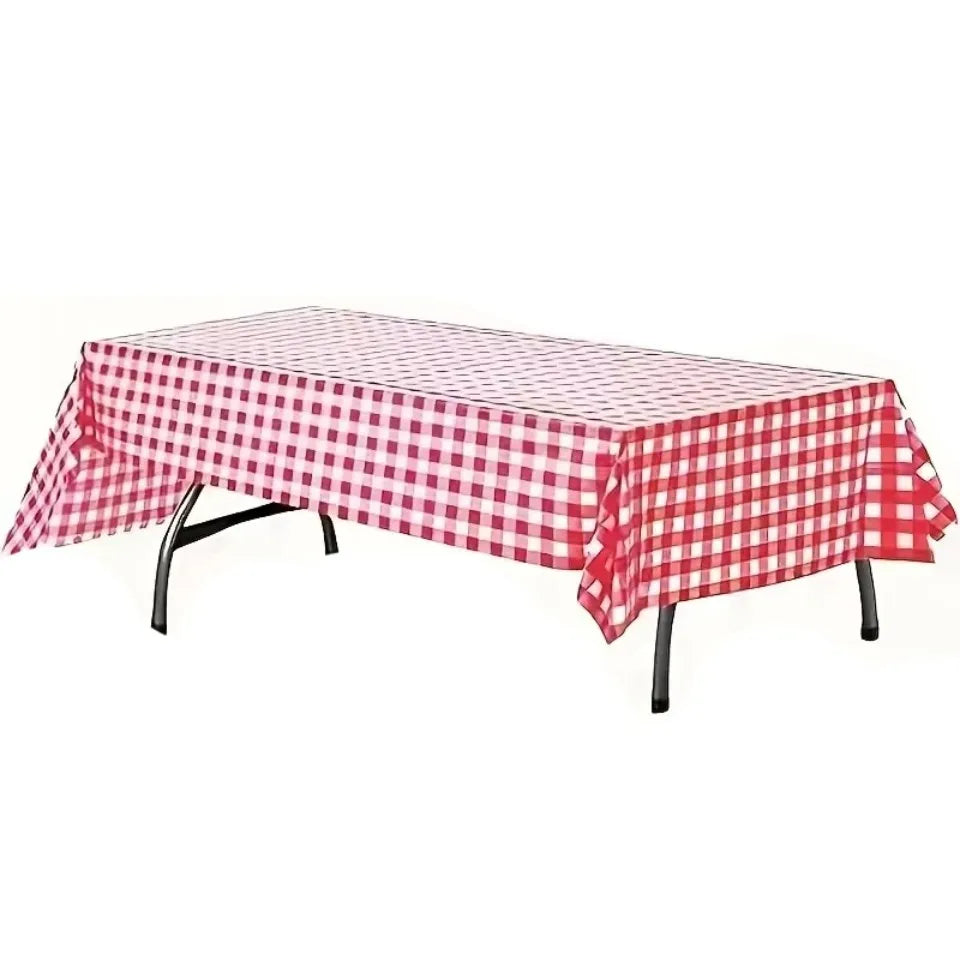 Disposable Checkered Tablecloth Plastic Cover 2/5pcs 140x100cm Disposable Tablecloth PLUSH Red and White Grid 2PCS