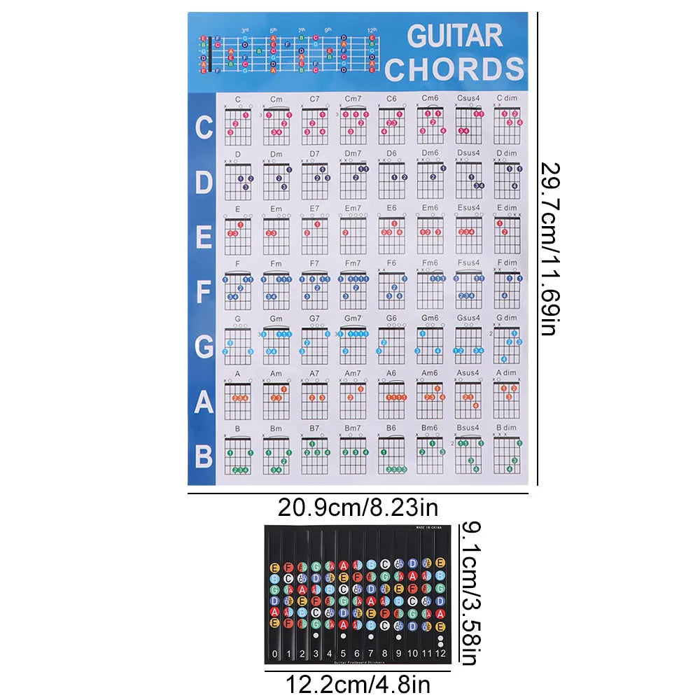 Color Coded Guitar Chord Chart – 56 Chords, Picks & Stickers Guitar Chord Chart PLUSH