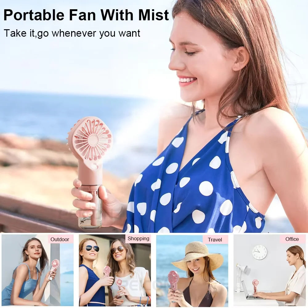 Portable Handheld Spray Fan – USB Rechargeable Mini Mist Fan Handheld Mist Fan PLUSH