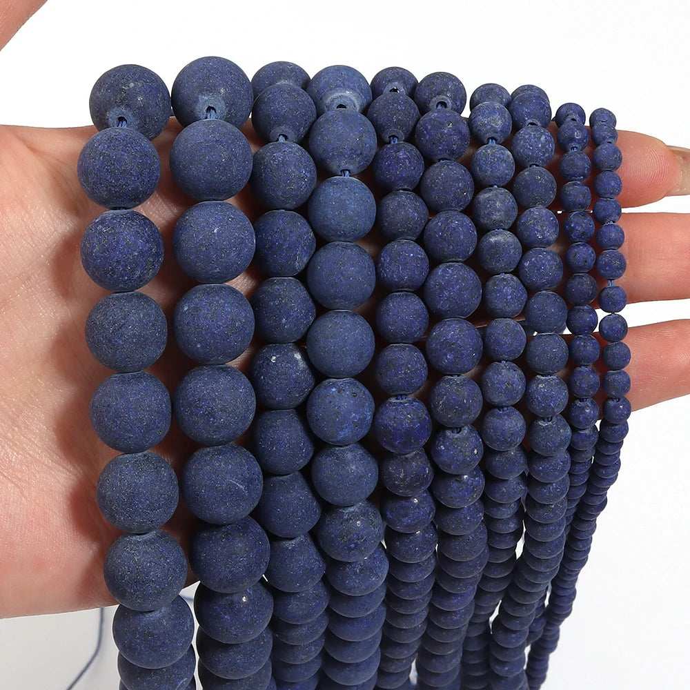 Frosted Lapis Lazuli Round Spacer Beads 4–12mm | DIY Jewelry Natural Stone Beads PLUSH