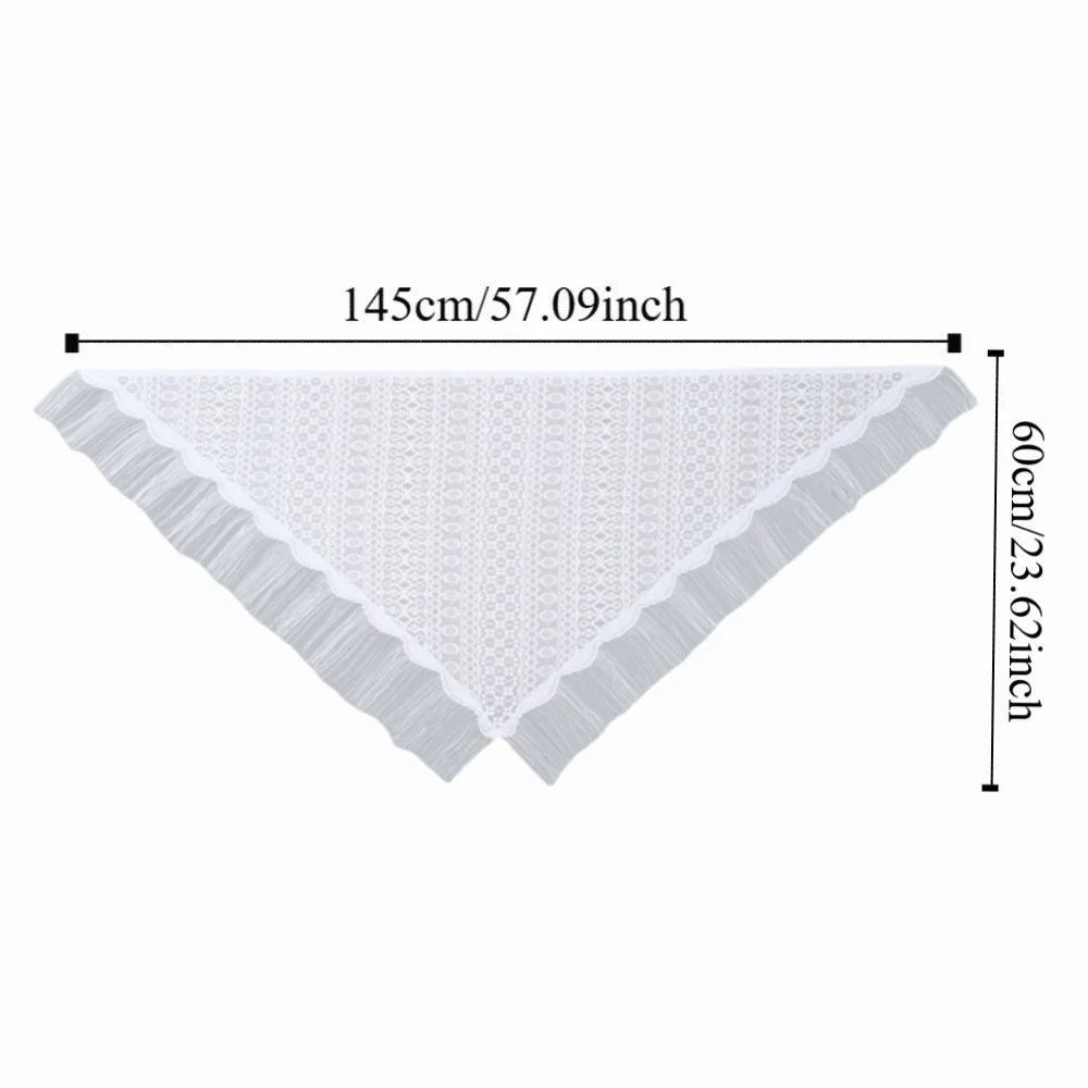 White Lace Mesh Tassel Triangle Shawl | Wedding Scarf Lace Triangle Shawl PLUSH