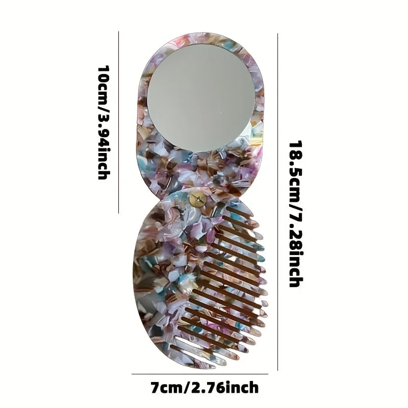 Foldable Travel Hair Comb with Mirror – Wide Tooth Detangler Travel Hair Comb PLUSH