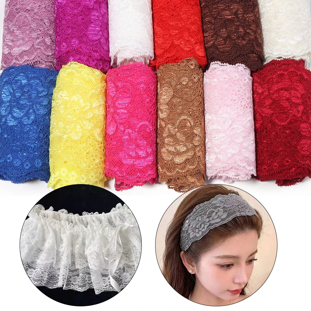 2 Yards 8cm Elastic Floral Lace Trim – DIY Sewing & Hairband Elastic Lace Trim PLUSH