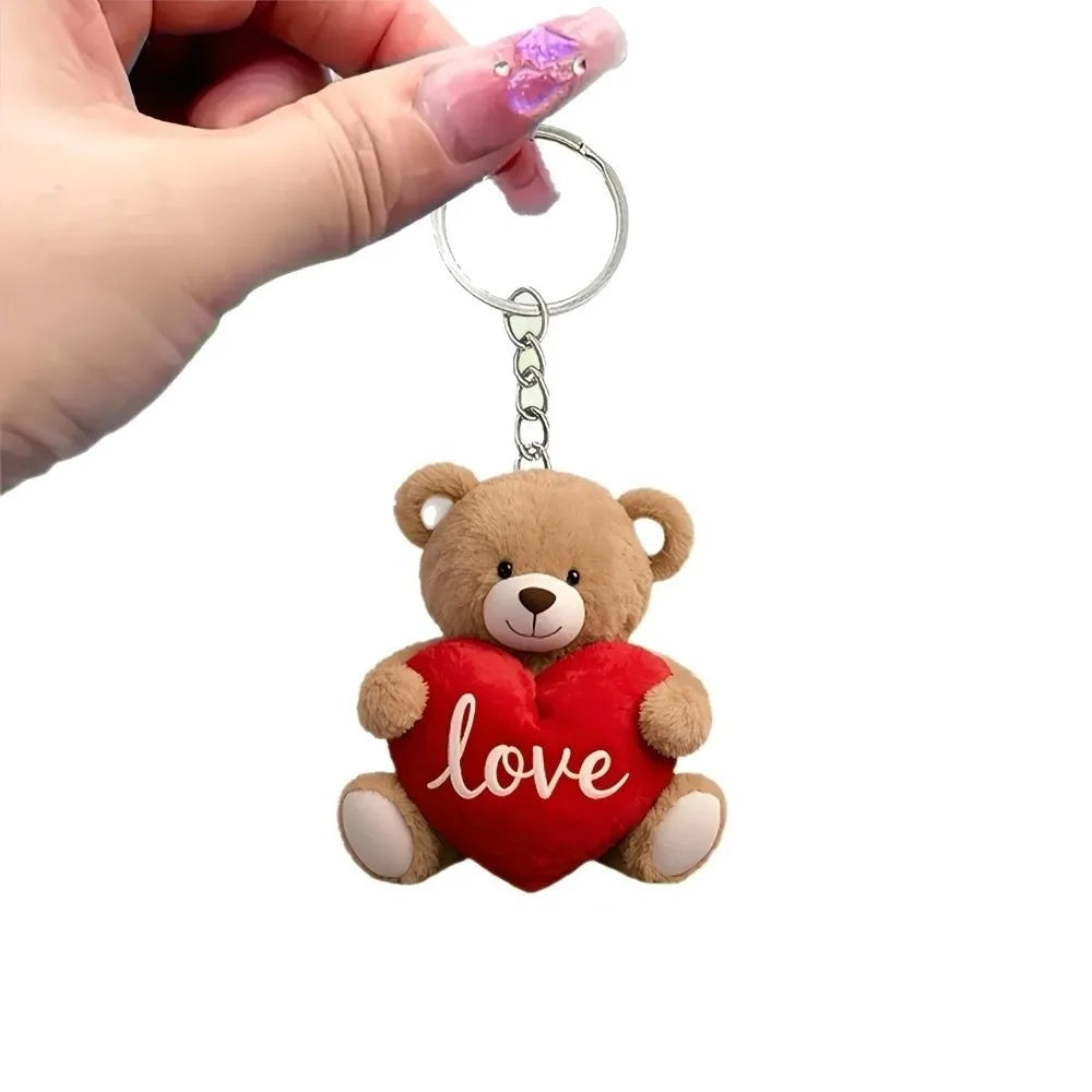 Cute Bear Acrylic Keychain | 2D Heart Bear Bag Charm Pendant Novelty Keychain Charm PLUSH Red