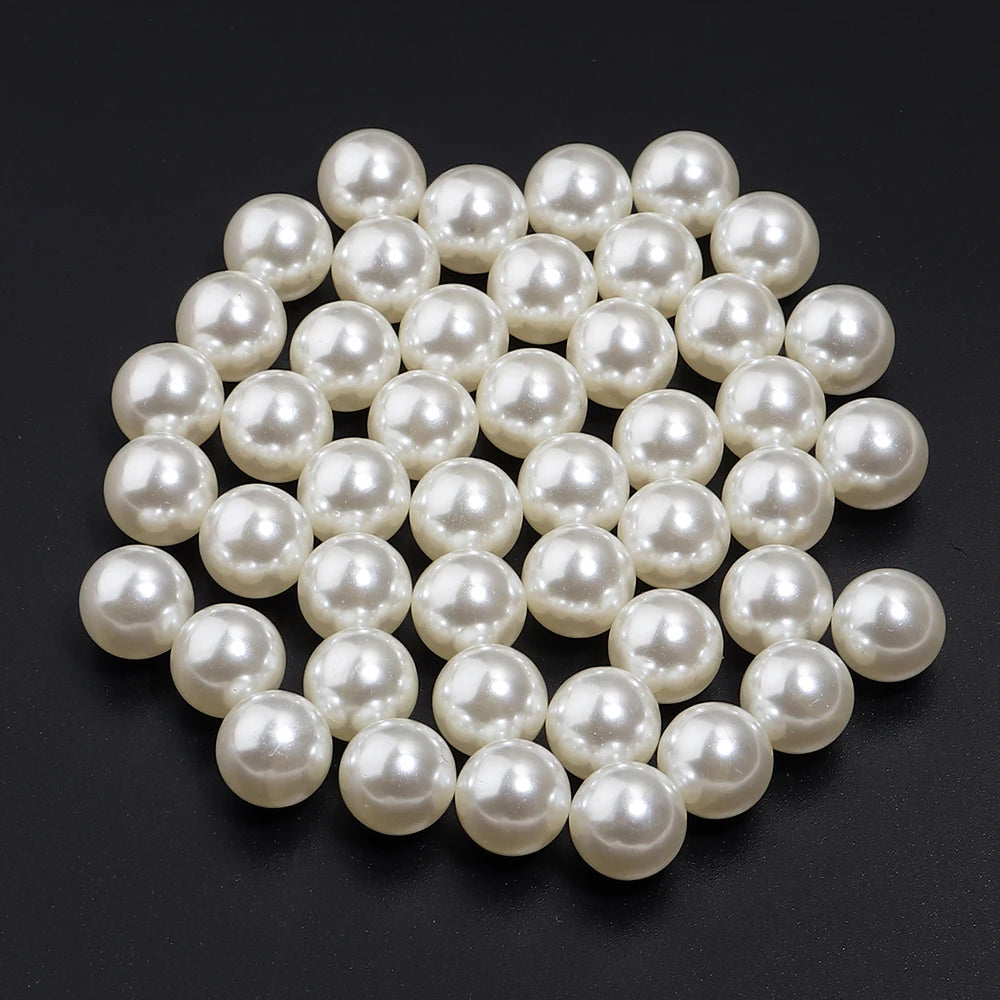 ABS Imitation Pearl Beads No Hole White Loose Beads 10-1000pcs Loose Pearl Beads PLUSH 12mm x 50ppcs