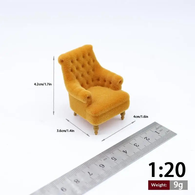 Mini Flocked Dollhouse Armchair 1:12–1:30 Scale Sofa Chair Dollhouse Furniture PLUSH A6