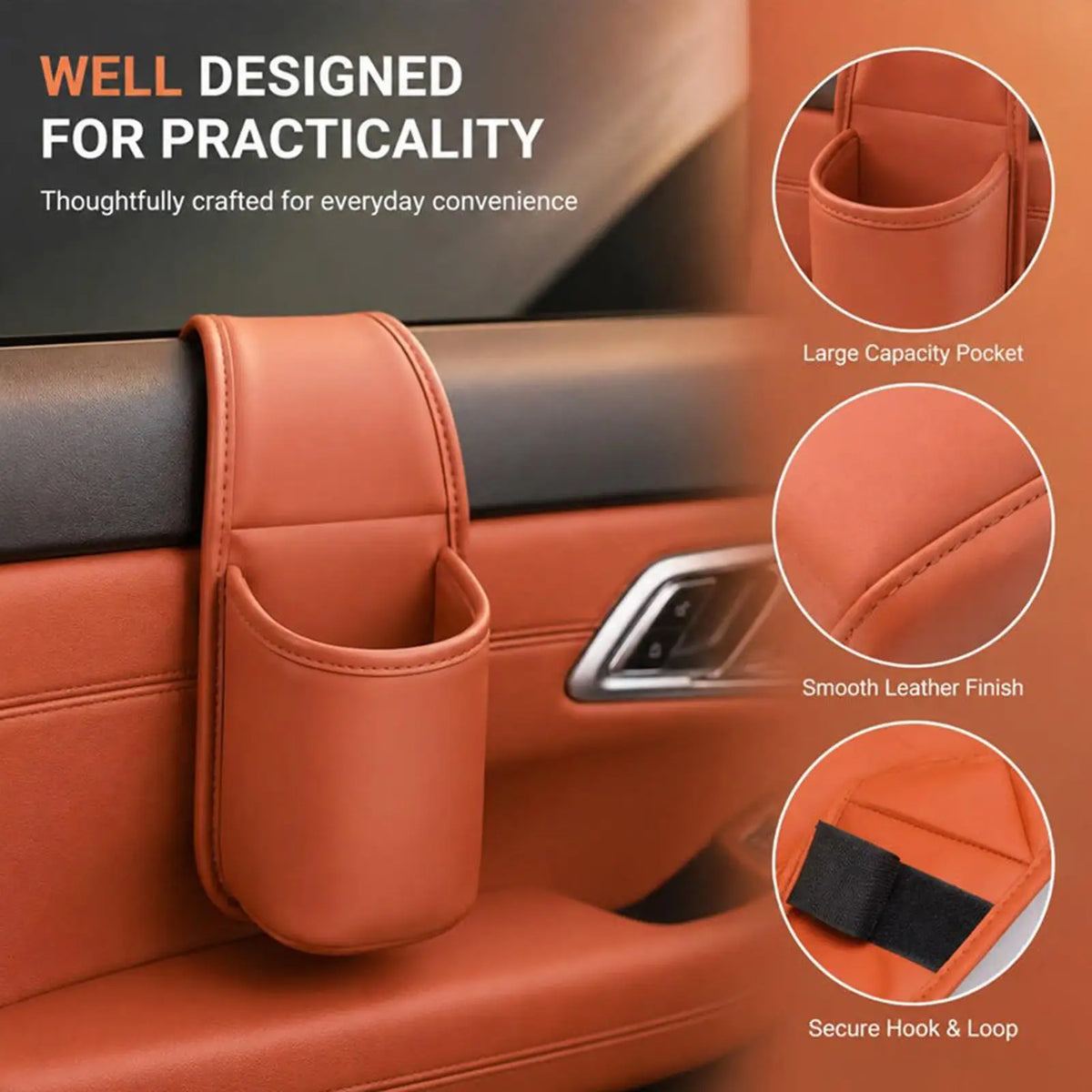 Universal Car Door Cup Holder & Organizer – PU Leather Car Cup Holder Organizer PLUSH