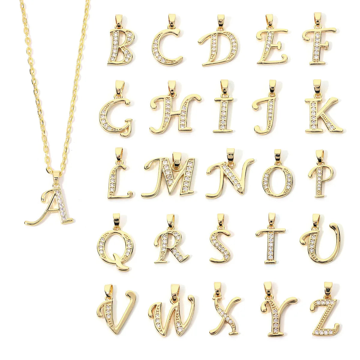 Metal A-Z Zircon Initial Letter Charm Pendant – DIY Jewelry Initial Letter Charm PLUSH