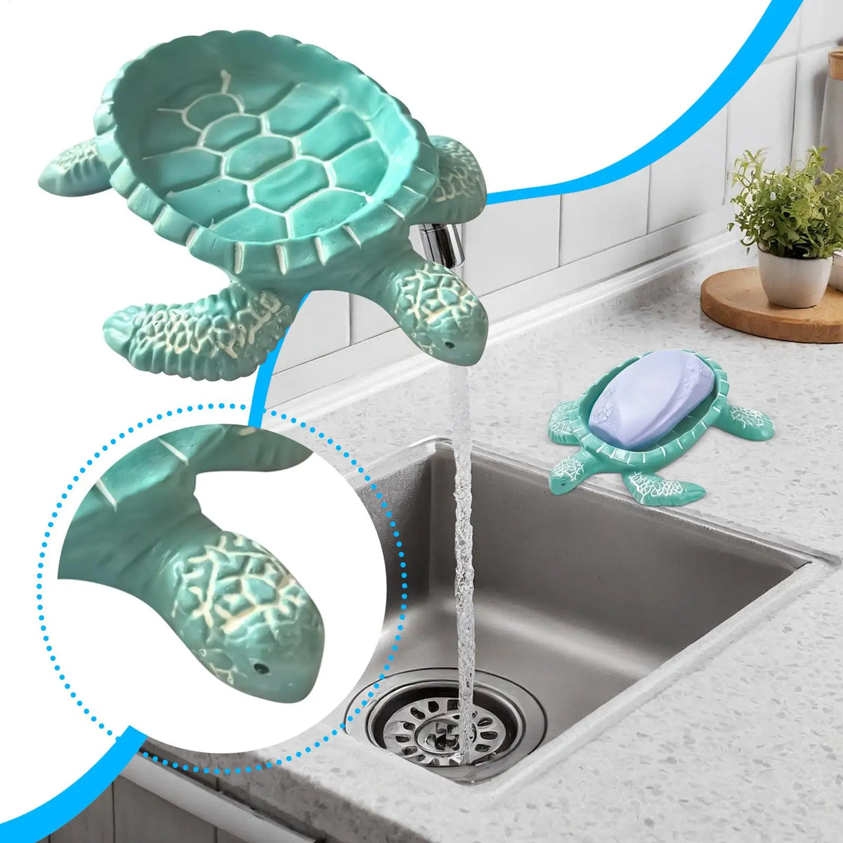 Turtle Shaped Self-Draining Soap Dish for Bathroom & Kitchen Soap Dish PLUSH