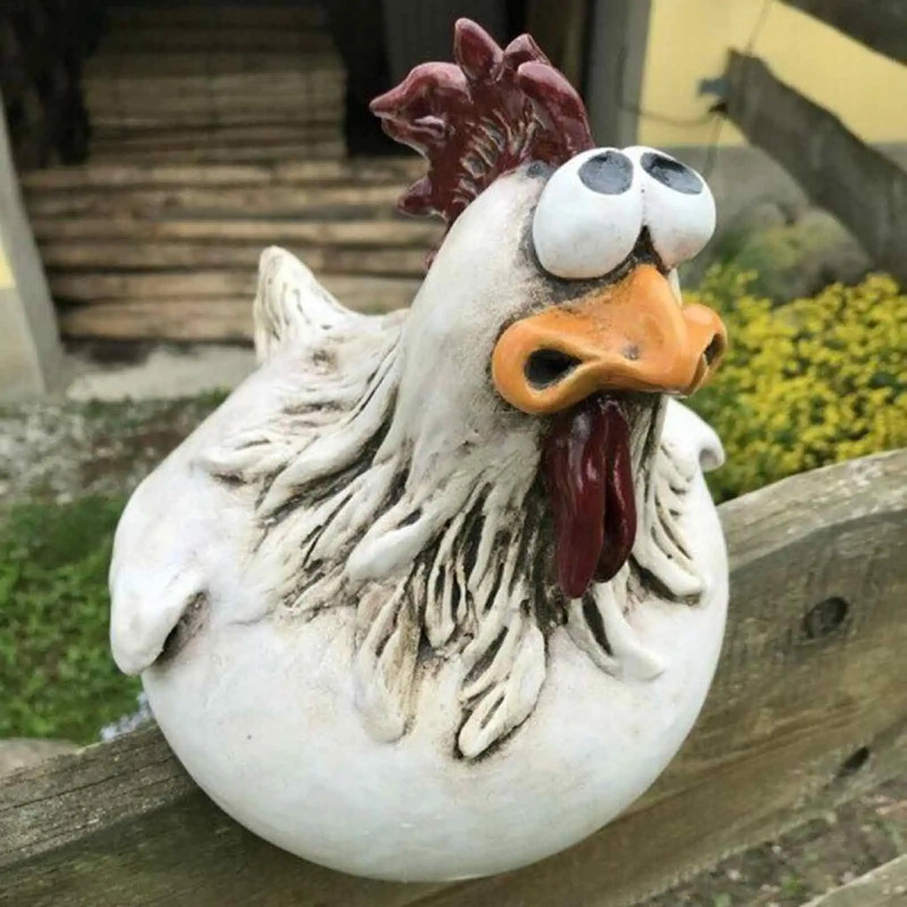 Resin Chicken Fence Statue – Garden Farm Yard Hen Sculpture Garden Statue PLUSH