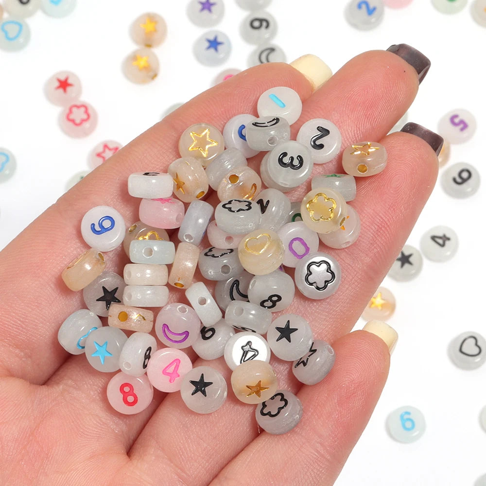 100pcs Luminous Acrylic Beads Star Moon Flower – DIY Jewelry Acrylic Spacer Beads PLUSH