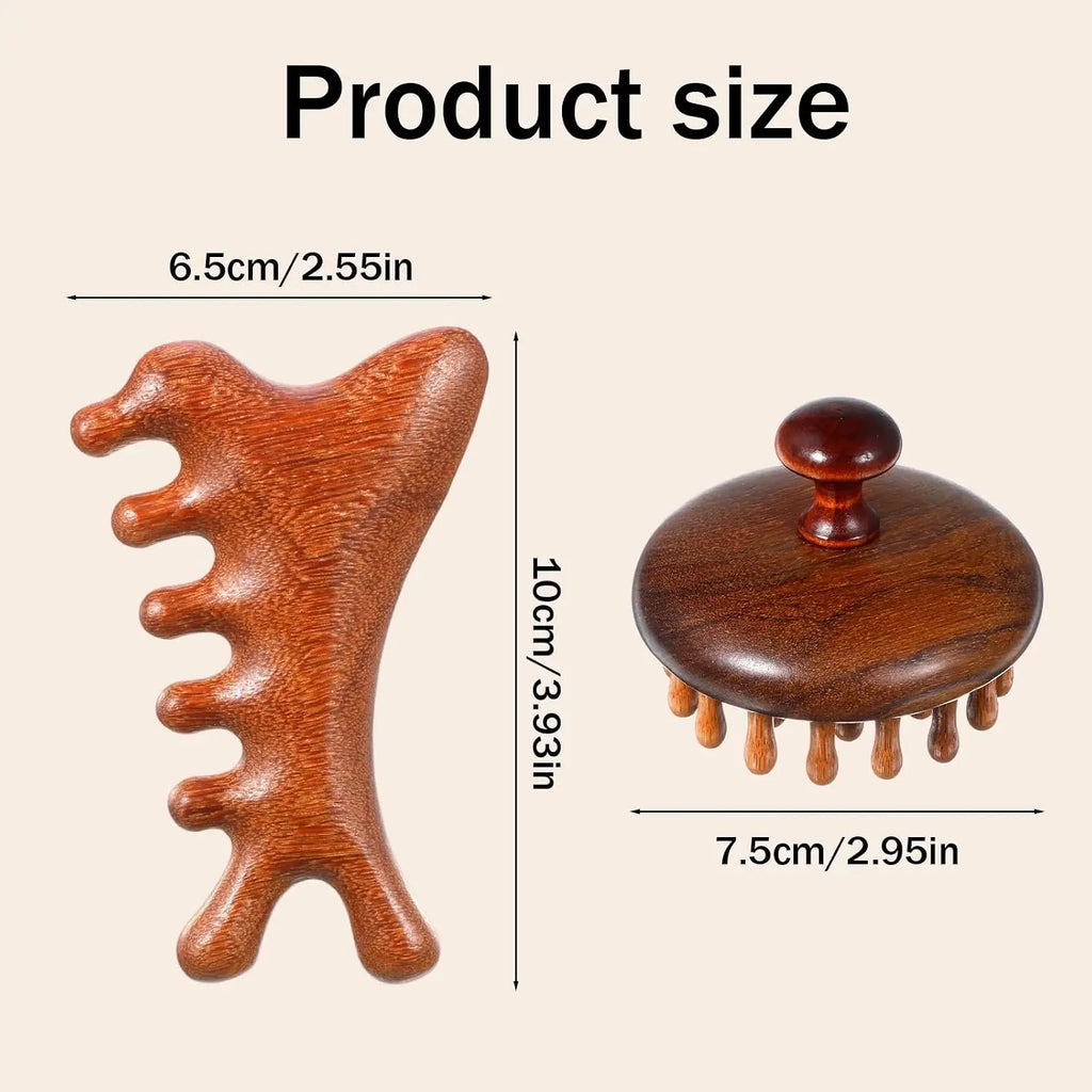 Wooden Scalp Massager Comb & Gua Sha Tool – Wet & Dry Scalp Massage Comb PLUSH