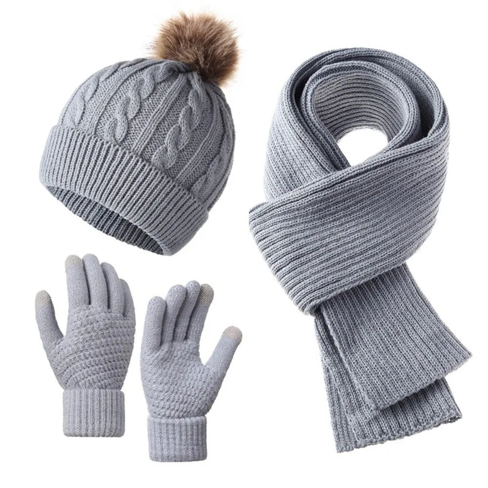 3-Piece Knit Scarf Hat & Touchscreen Gloves Winter Set Winter Accessories Set PLUSH