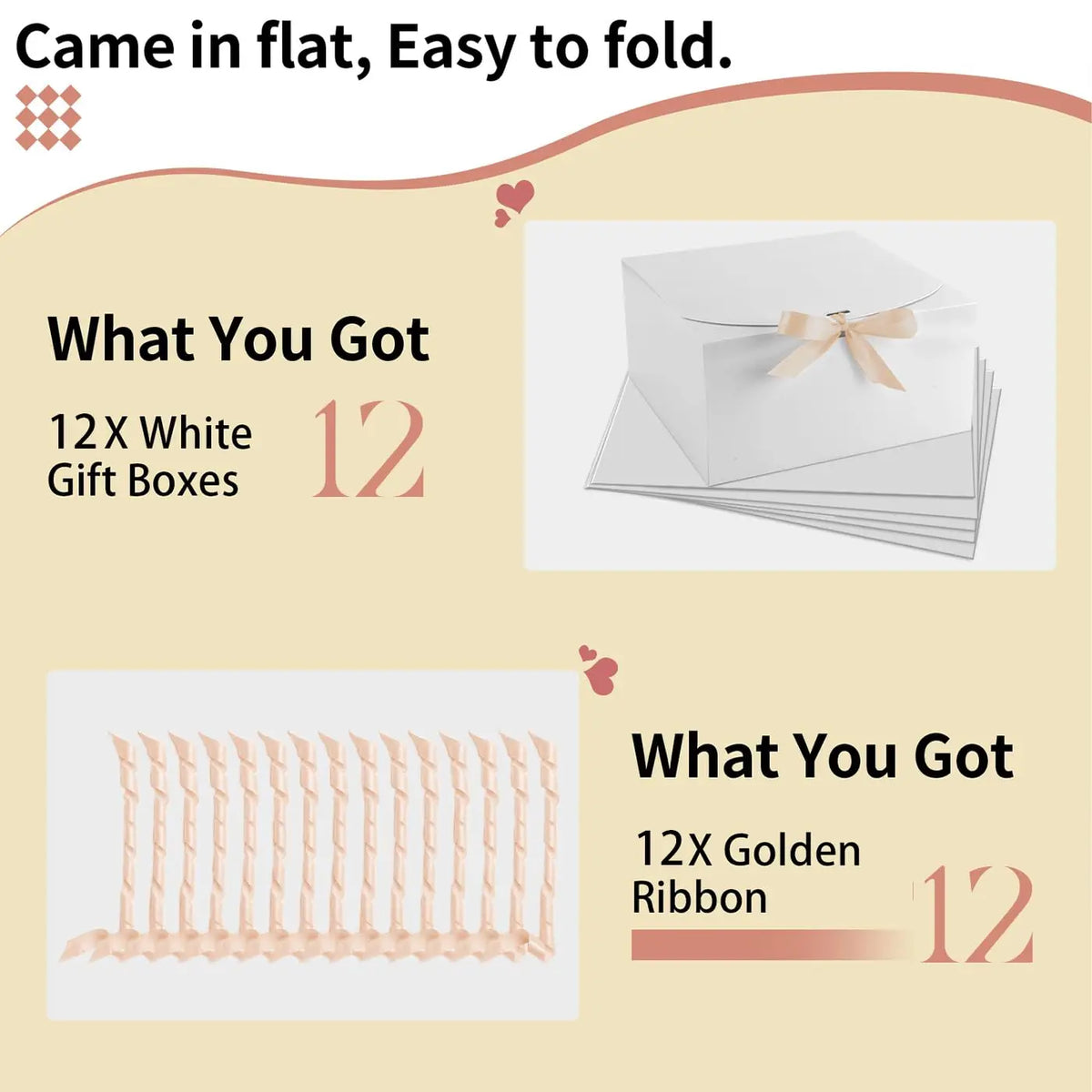 10-Pack White Gift Boxes with Lids & Gold Ribbon | 8x8x4" Gift Boxes Set PLUSH