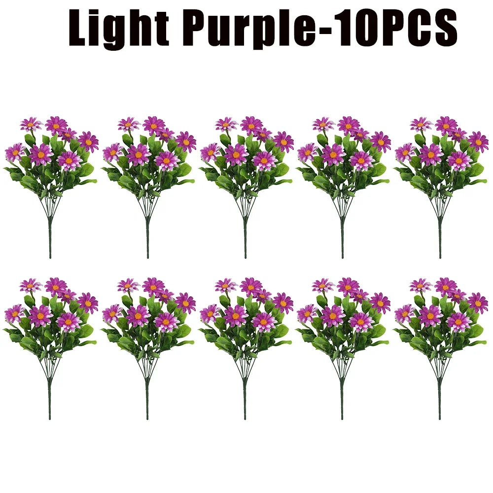 UV Resistant Outdoor Fake Daisy Flowers – Farmhouse Decor Artificial Fake Flowers PLUSH Light Purple-10PCS