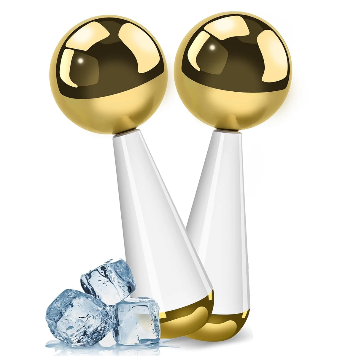 Stainless Steel Ice Globes Facial Massager – Cryo Sticks Facial Massager Tool PLUSH 2PCS Golden