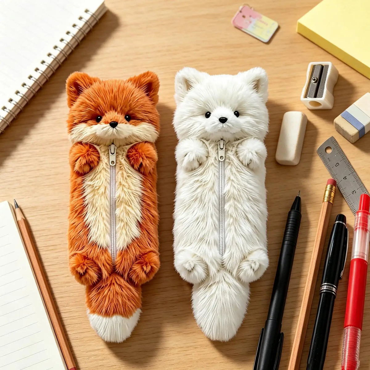 2-Pack Cute Animal Plush Pencil Cases | Large Capacity Zipper Plush Pencil Case PLUSH