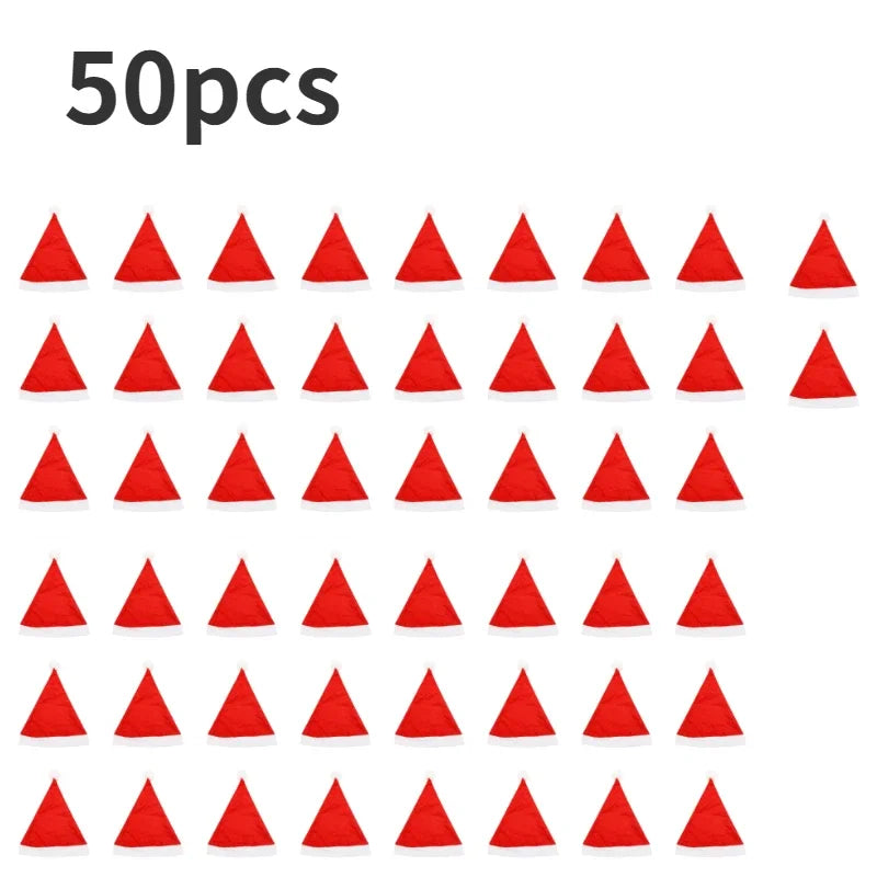 Santa Claus Christmas Hats Adults & Kids – Non-Woven Cap Christmas Party Hat PLUSH as show adult 50pcs